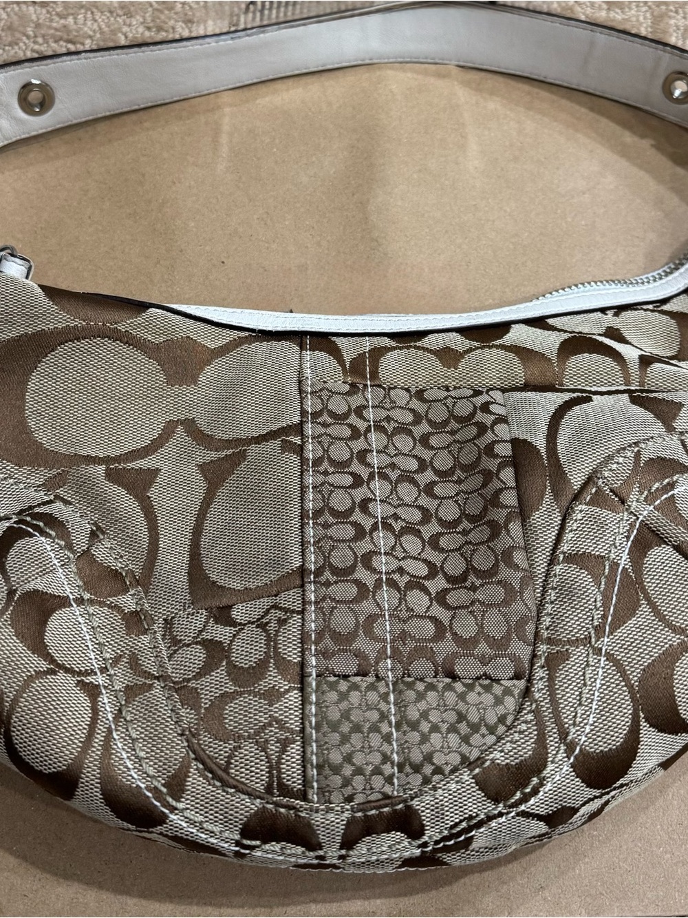 Coach Signature Pattern Patchwork Shoulder Bag - Python Trim